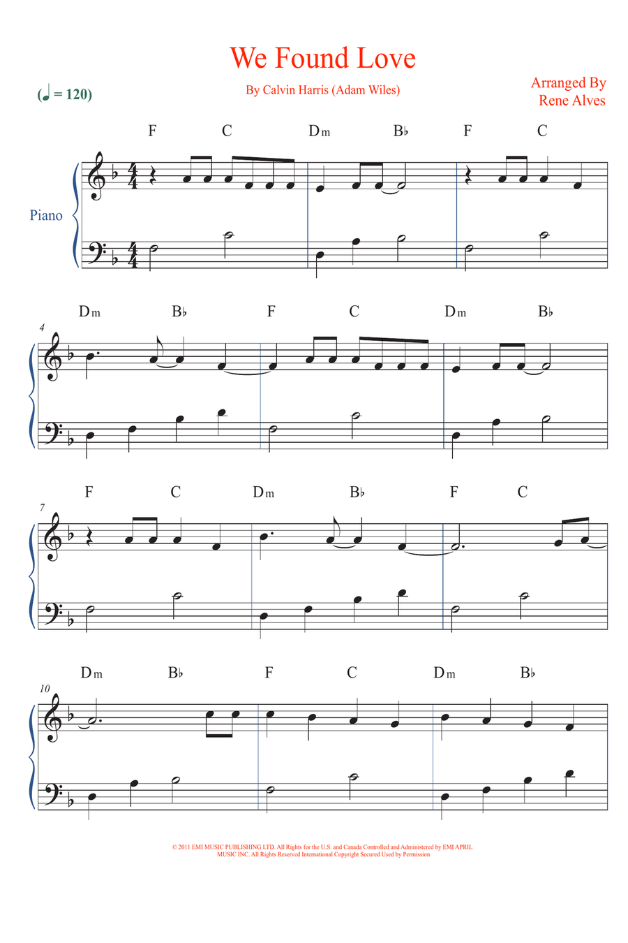 We Found Love Easy Piano scores gallery preview page 1