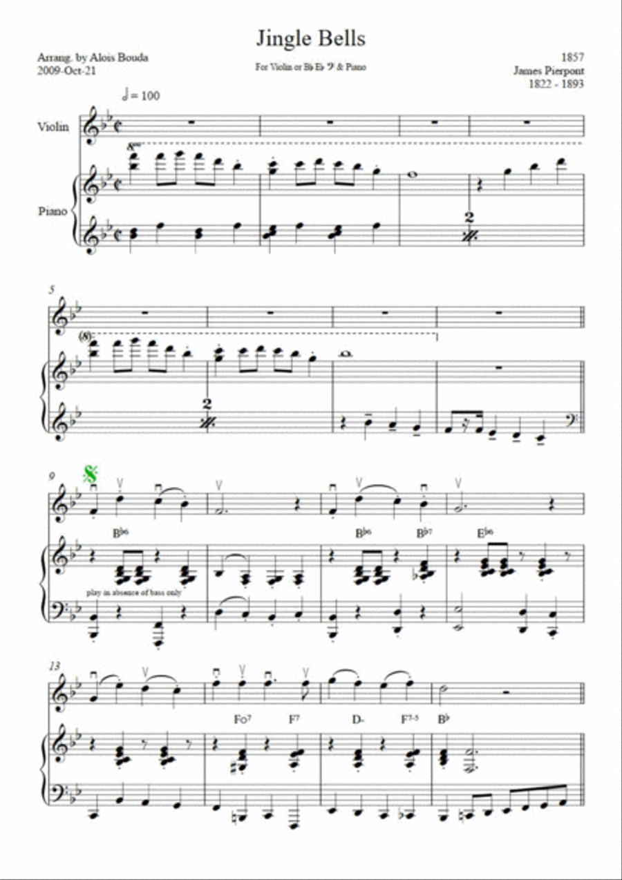 Jingle Bells (easily swinging solo & piano) Large Ensemble scores gallery preview page 1
