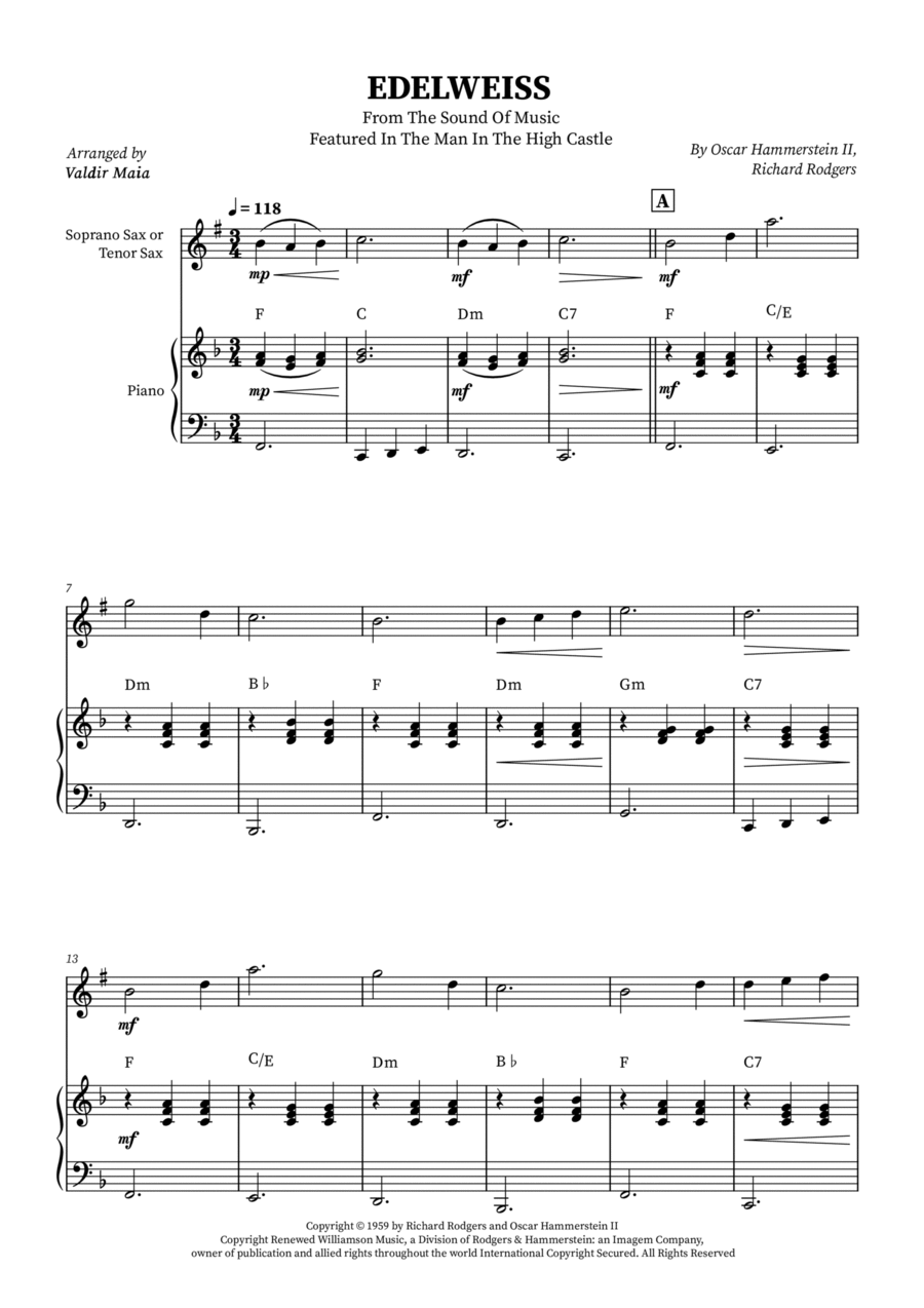 Edelweiss Soprano Saxophone scores gallery preview page 1
