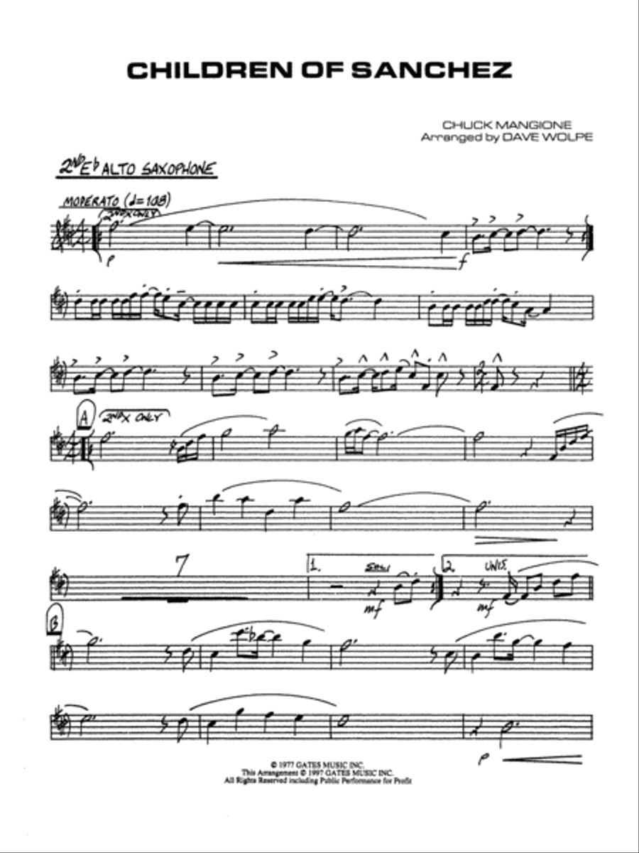 Children of Sanchez: 2nd E-flat Alto Saxophone Jazz Ensemble scores gallery preview page 1