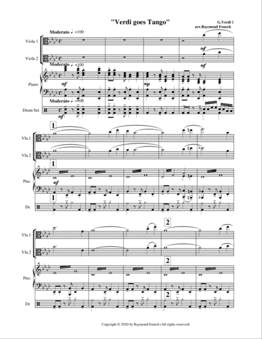 Verdi Goes Tango - G.Verdi - 2 Violas, Piano and Drum Set String Duet scores gallery preview page 6