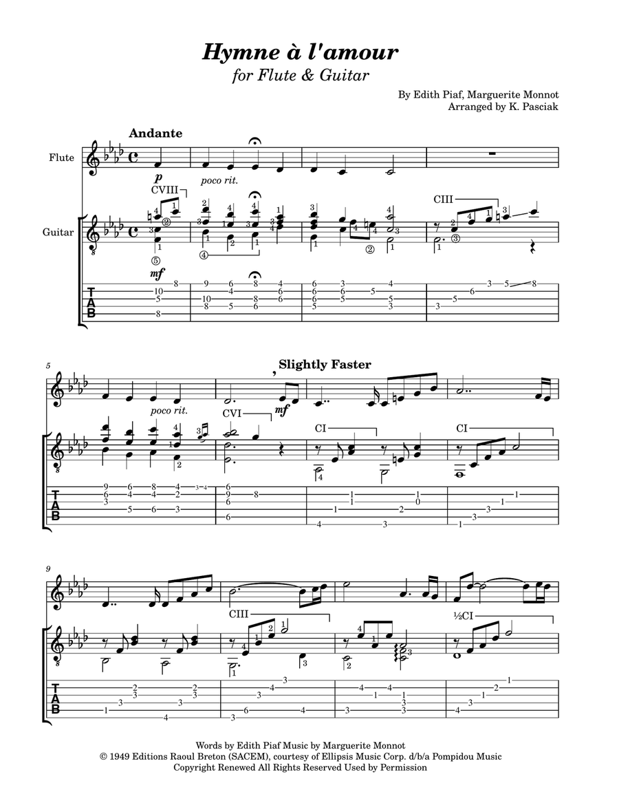 Hymne A L'amour Hymne A L'amour Flute scores gallery preview page 3
