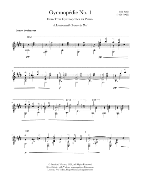 Gymnopédie No. 1 by Satie for Guitar