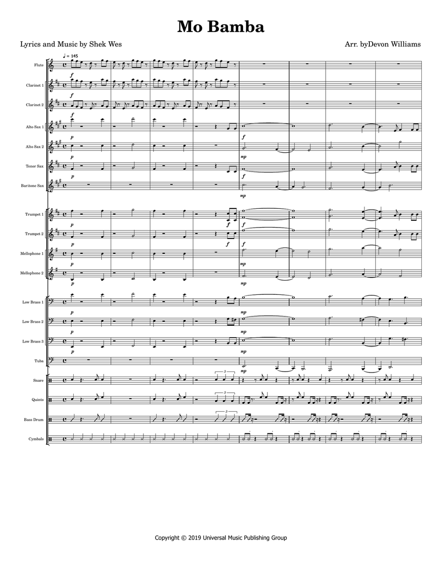 Mo Bamba Marching Band scores gallery preview page 1