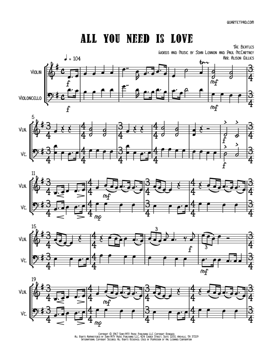 All You Need Is Love All You Need Is Love String Duet scores gallery preview page 1