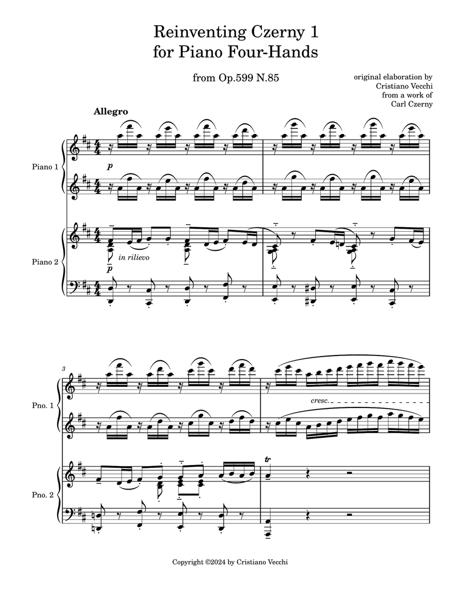 Book cover for Reinventing Czerny 1 for Piano Four-Hands