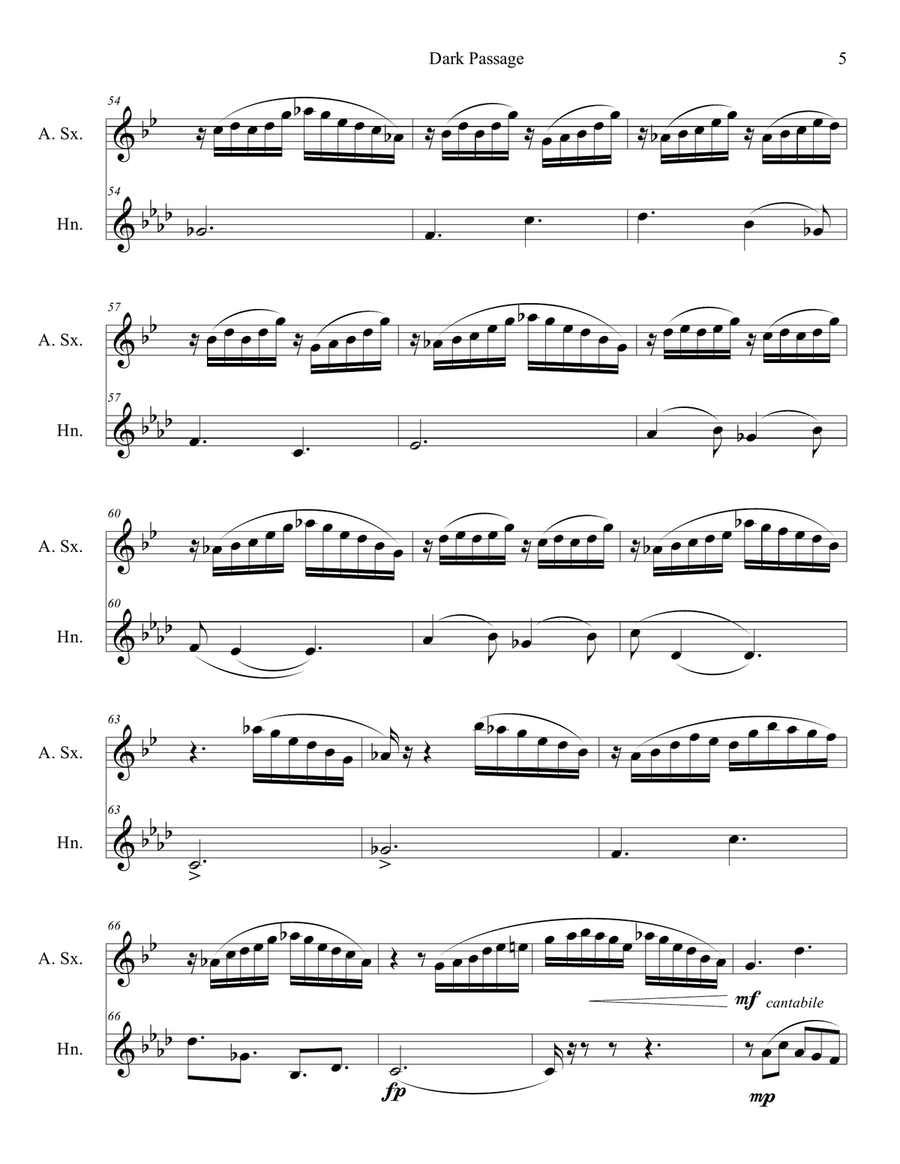 Dark Passage, Duet for Alto Saxophone and F Horn Woodwind Duet scores gallery preview page 5