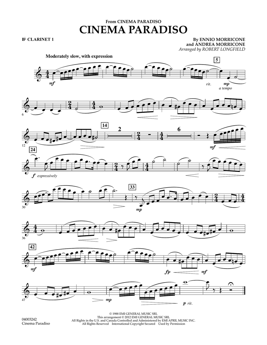 Book cover for Cinema Paradiso (Flexible Solo with Band) - Bb Clarinet 1