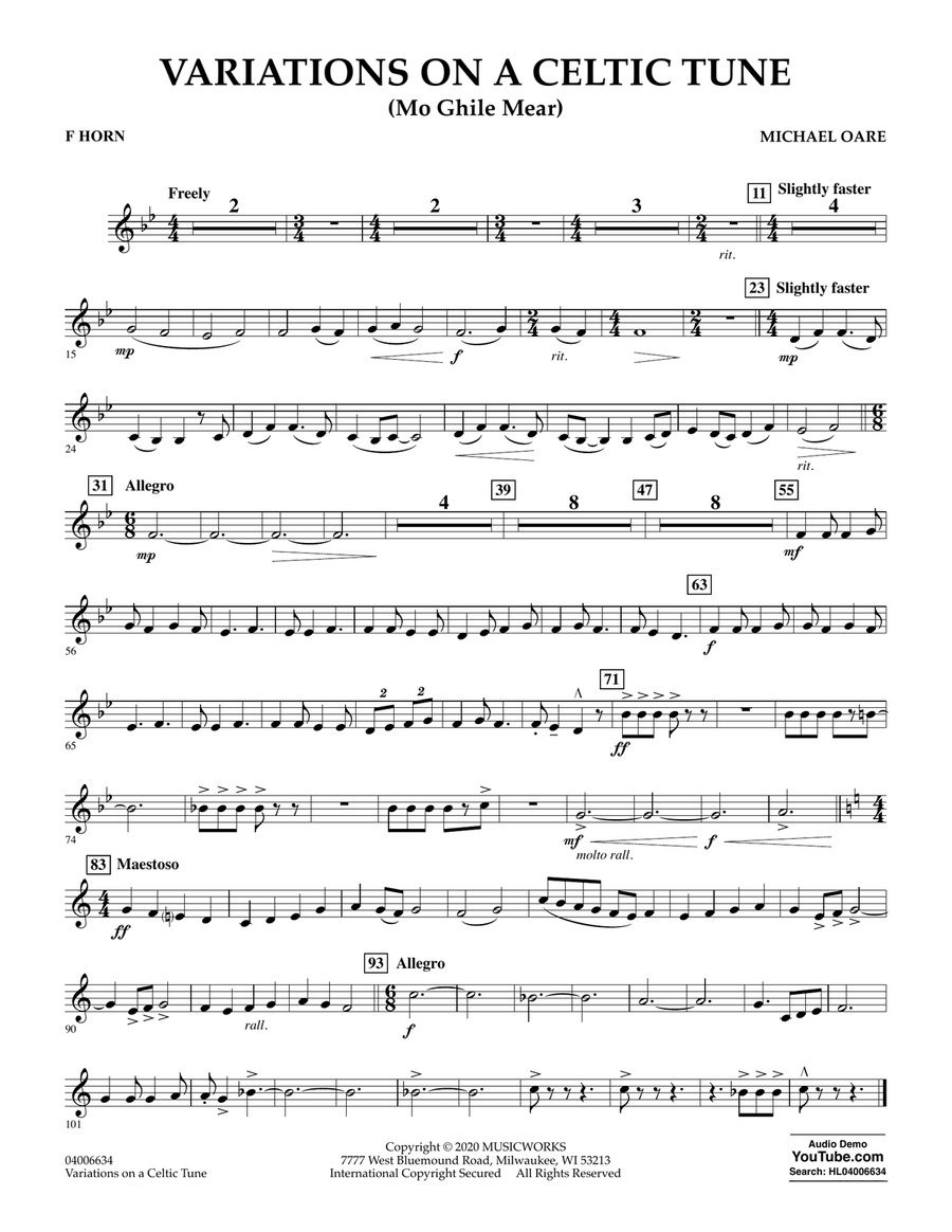 Variations on a Celtic Tune (Mo Ghile Mear) - F Horn Concert Band scores gallery preview page 1