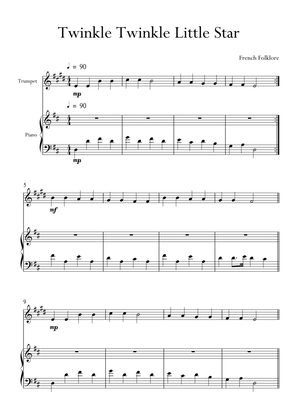 Twinkle Twinkle Little Star in D Major for Trumpet and Piano. Very Easy.