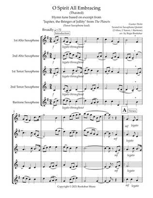 O Spirit All-Embracing (Thaxted) (Bb) (Saxophone Quintet - 2 Alto, 2 Tenor, 1 Bari) (Tenor lead)