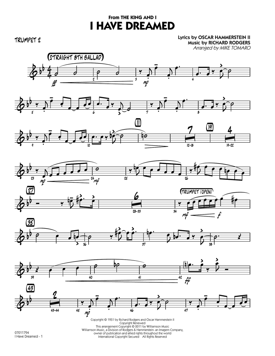 I Have Dreamed - Trumpet 2 Jazz Ensemble scores gallery preview page 1