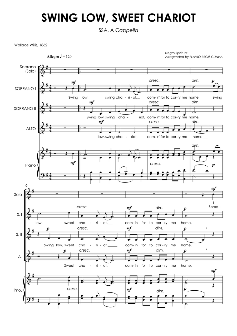 Swing Low, Sweet Chariot - SSA a cappella SSA scores gallery preview page 2