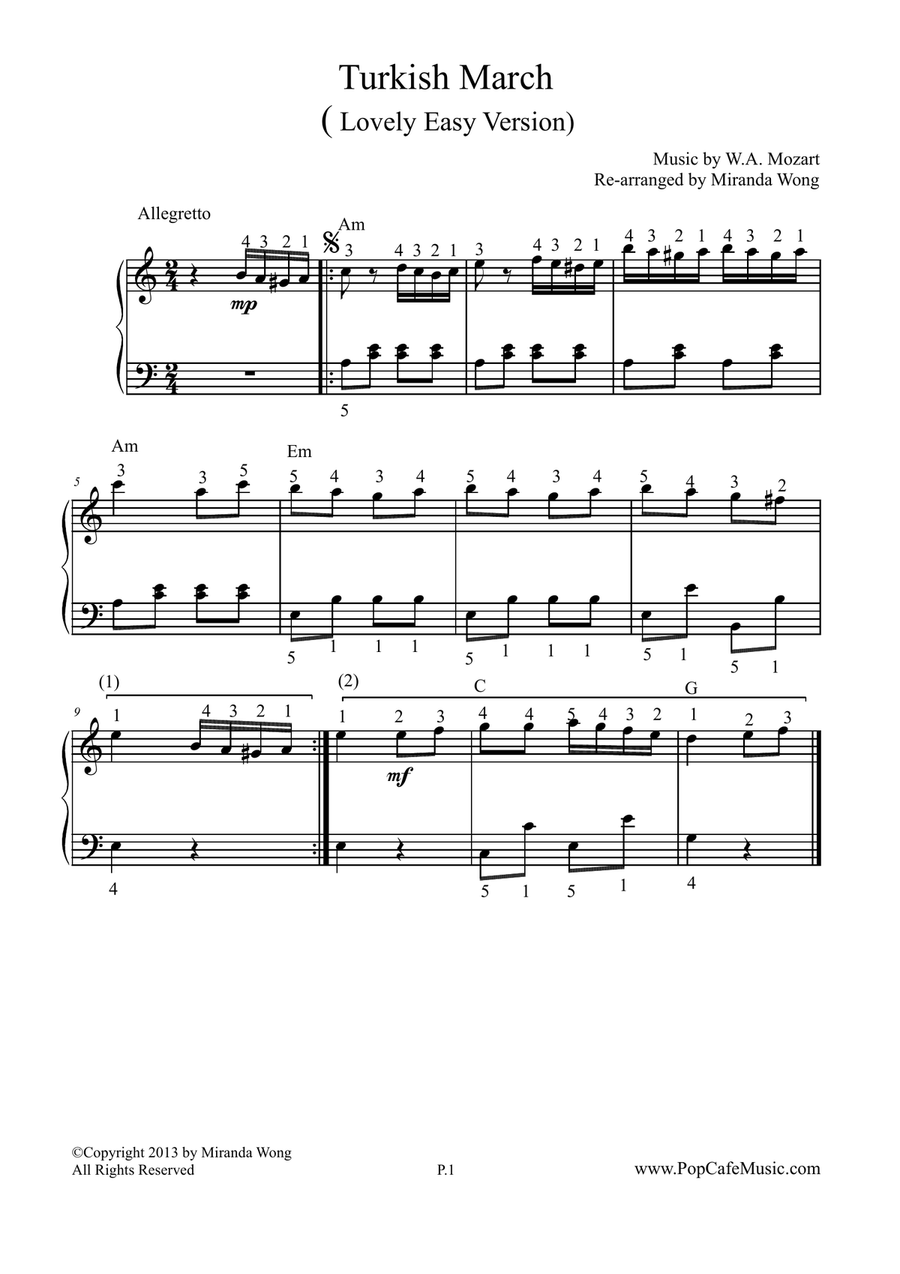 Turkish March (Mozart) - Lovely Easy Version Turkish March (Mozart) - Lovely Easy Version 4-Part scores gallery preview page 1
