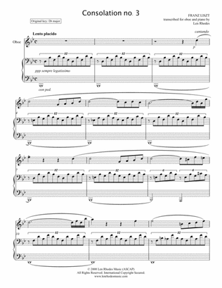 Liszt - Consolation No. 3 in D flat; transcribed for oboe and piano