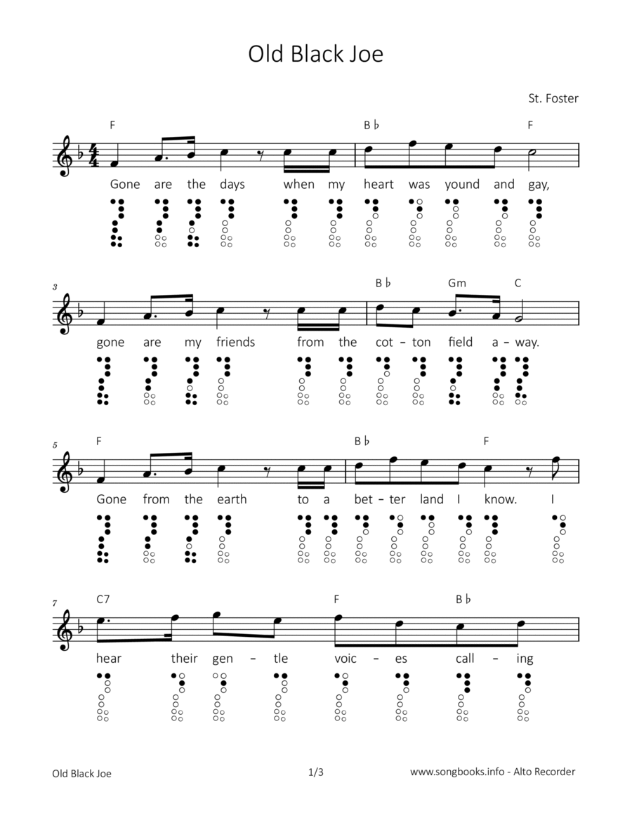 Old Black Joe Alto Recorder scores gallery preview page 1