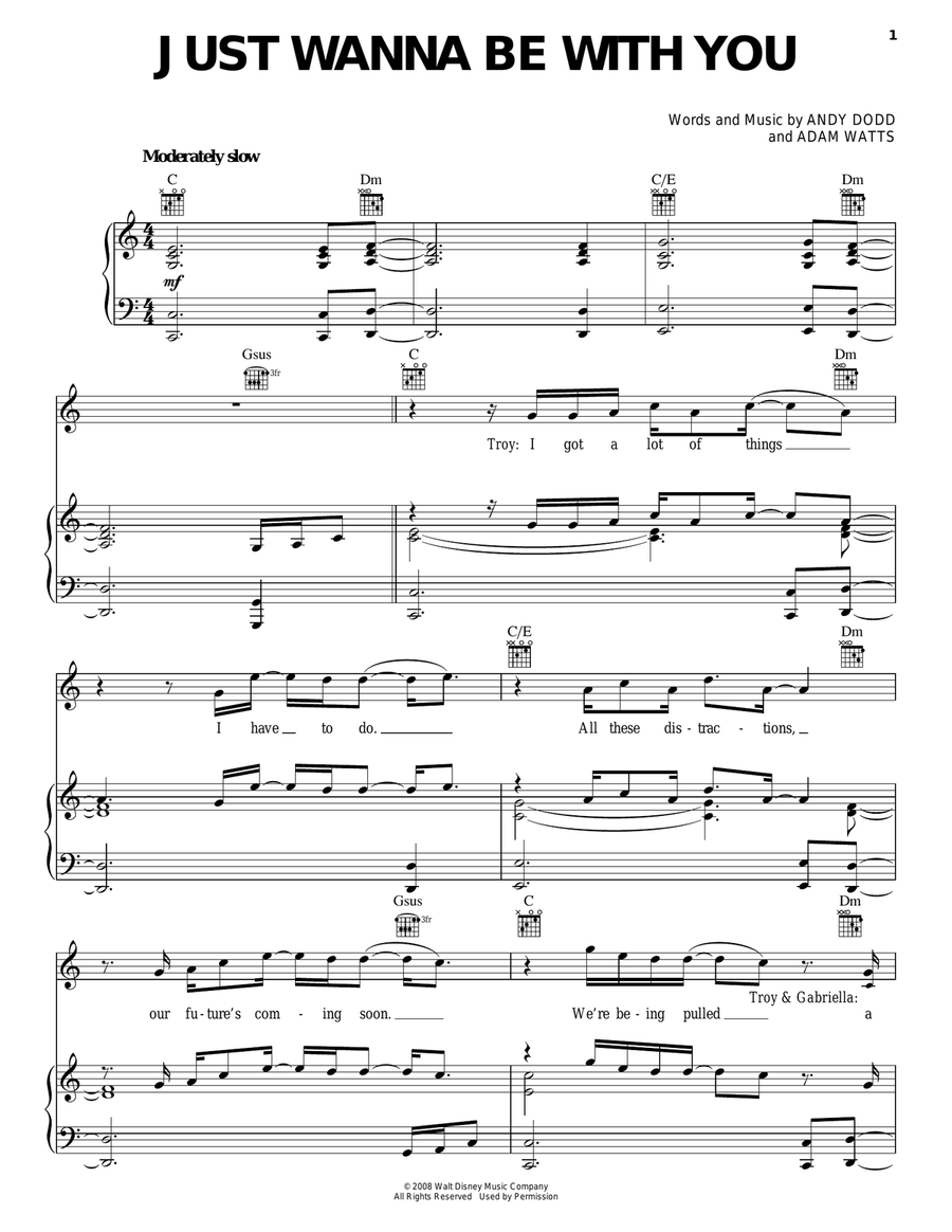 Just Wanna Be With You Piano, Vocal, Guitar scores gallery preview page 1