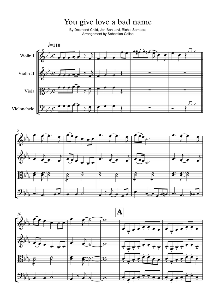 You Give Love A Bad Name String Quartet scores gallery preview page 1