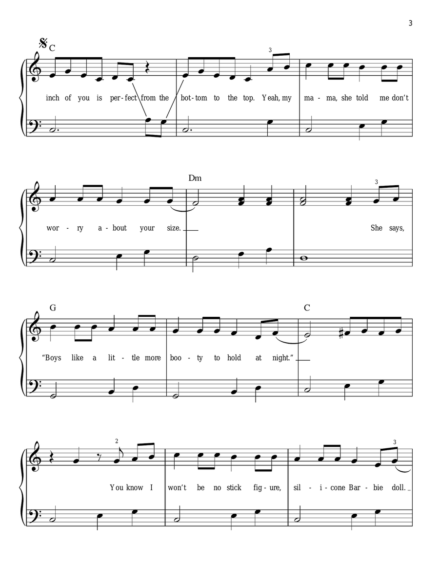 All About That Bass Easy Piano scores gallery preview page 3