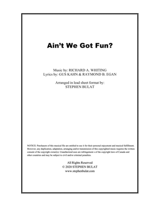 Ain't We Got Fun? - Lead sheet (melody, lyrics & chords) (key of C)