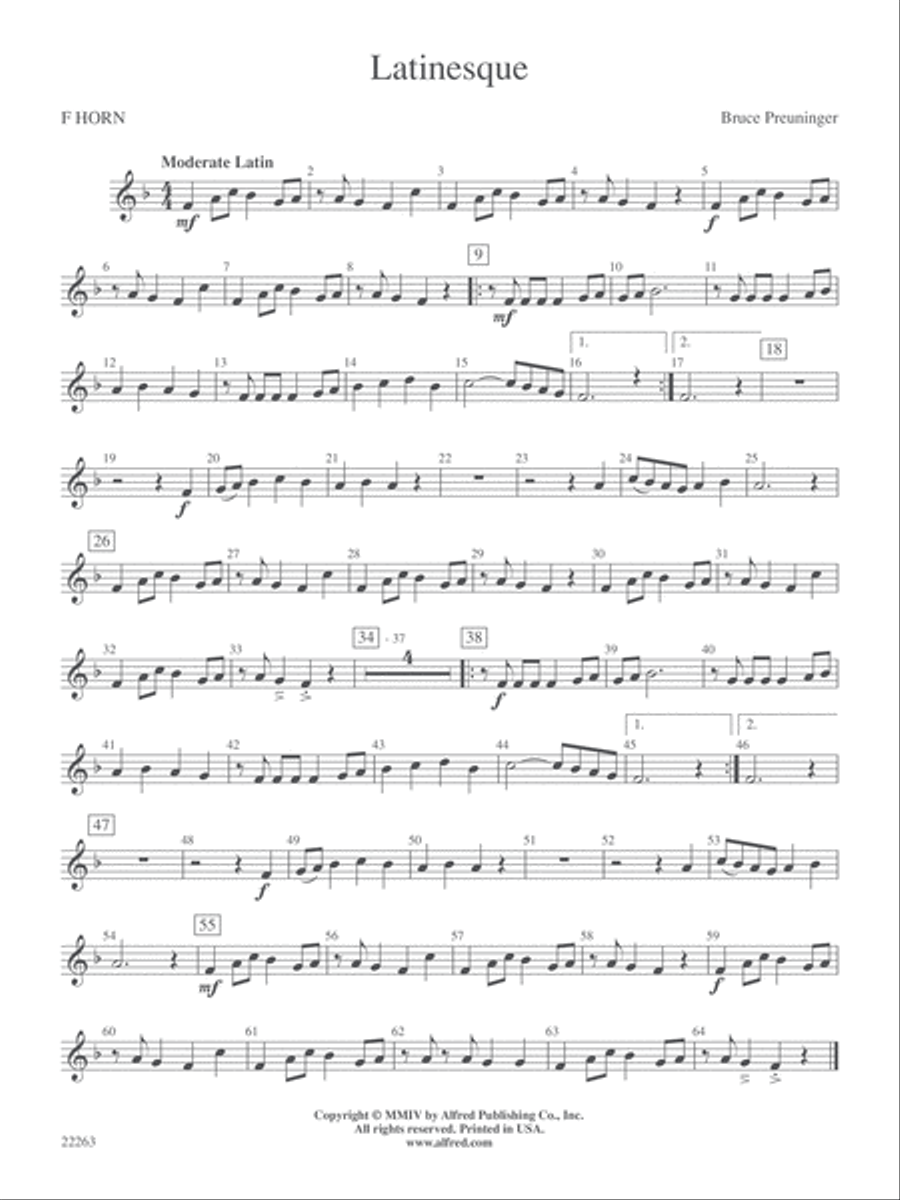 Latinesque: 1st F Horn Concert Band scores gallery preview page 1