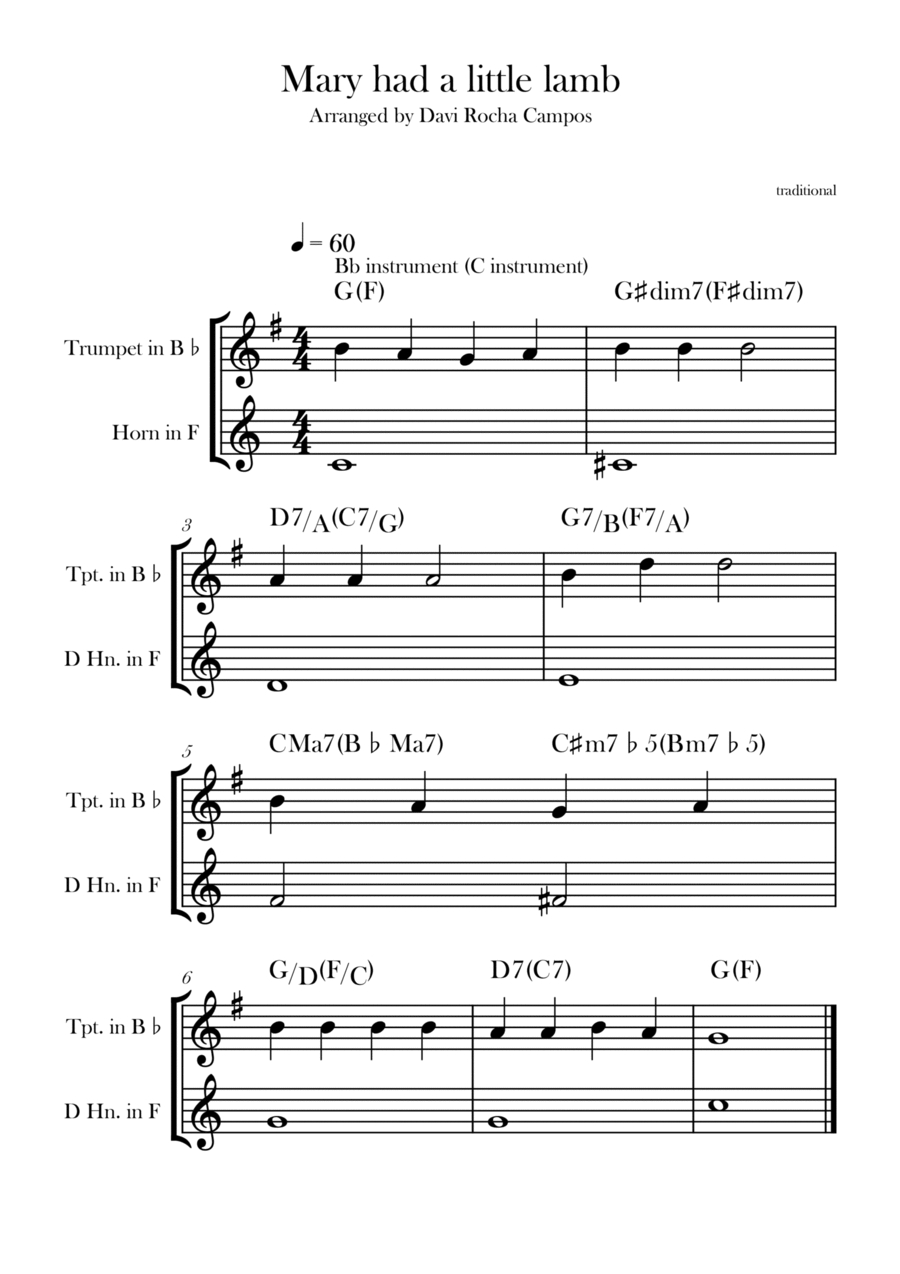Mary had a little lamb Mary had a little lamb Brass Duet scores gallery preview page 1