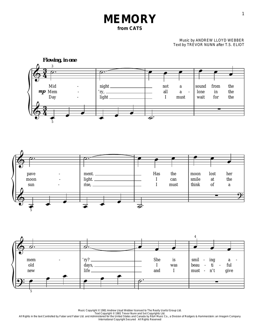 Memory (from Cats) Easy Piano scores gallery preview page 1