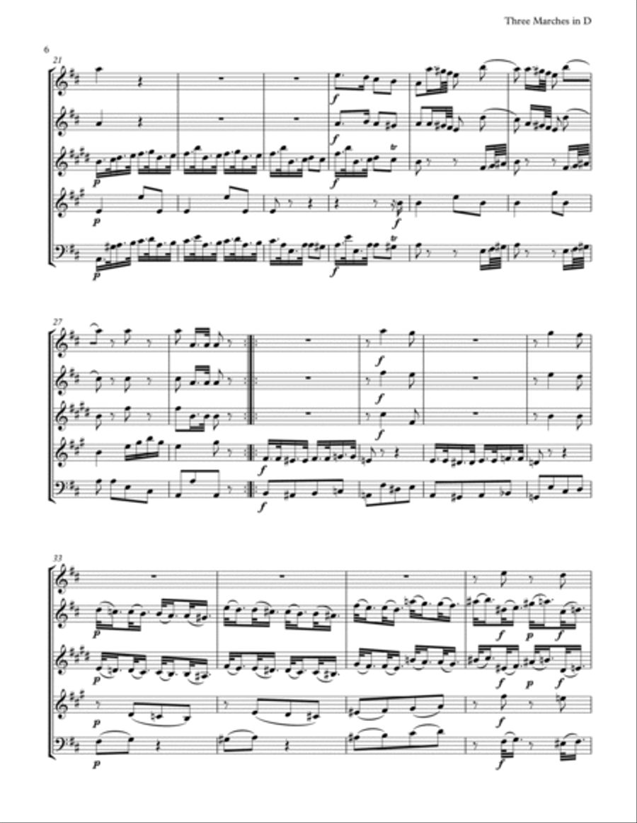 Mozart: Three Marches in D for Woodwind Quintet Woodwind Quintet scores gallery preview page 6