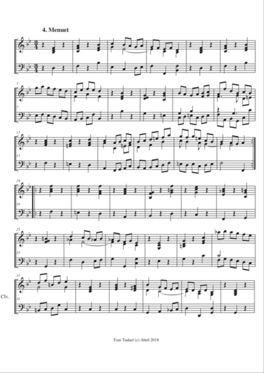 4-Menuet (Movement of suite 19 in Bb M) Toni Tudurí Piano Solo scores gallery preview page 1