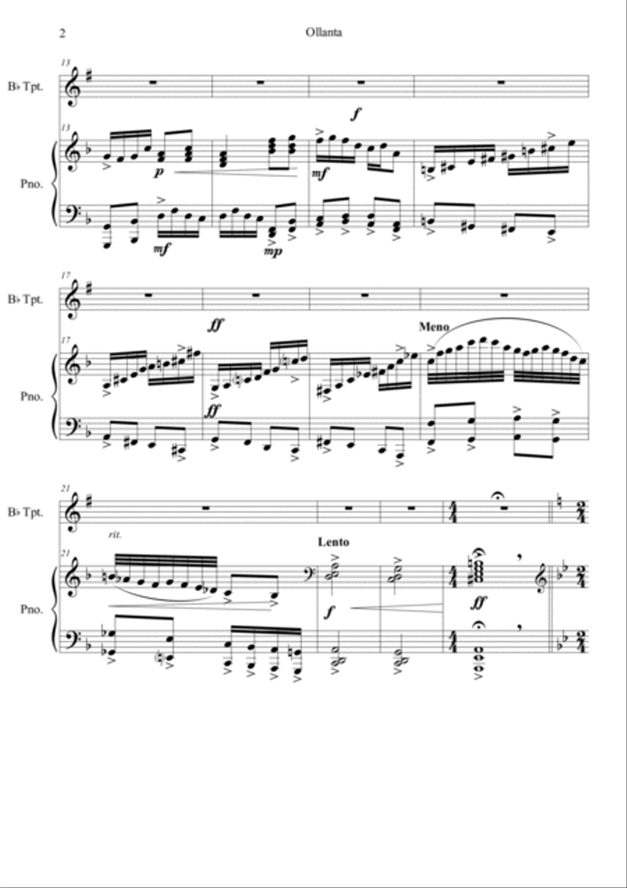 Ollantay y Rumi Nahui Op. 11 (fantasy for piccolo trumpet and piano) Piccolo Trumpet scores gallery preview page 2