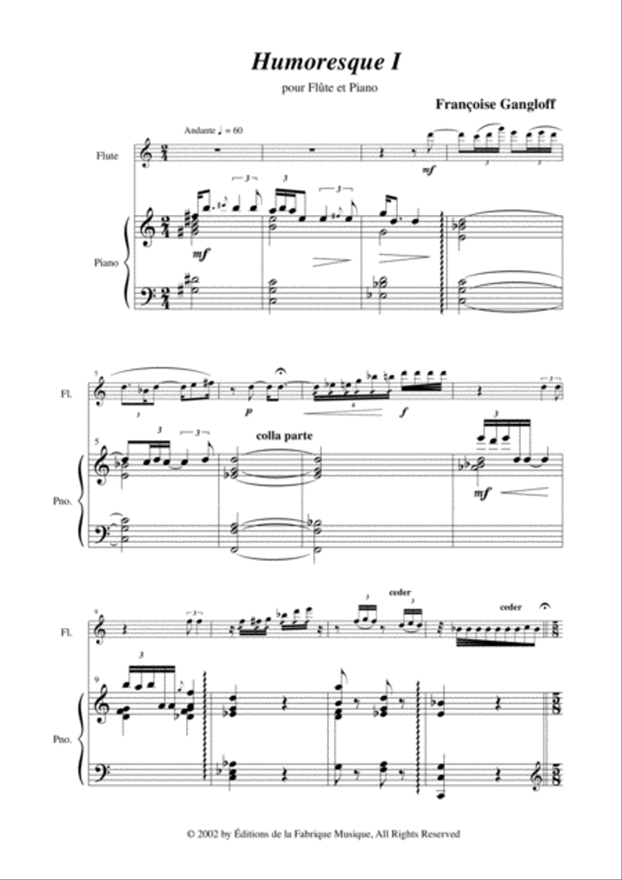 Françoise Gangloff: Homoresque 1 for flute and piano Flute Solo scores gallery preview page 2