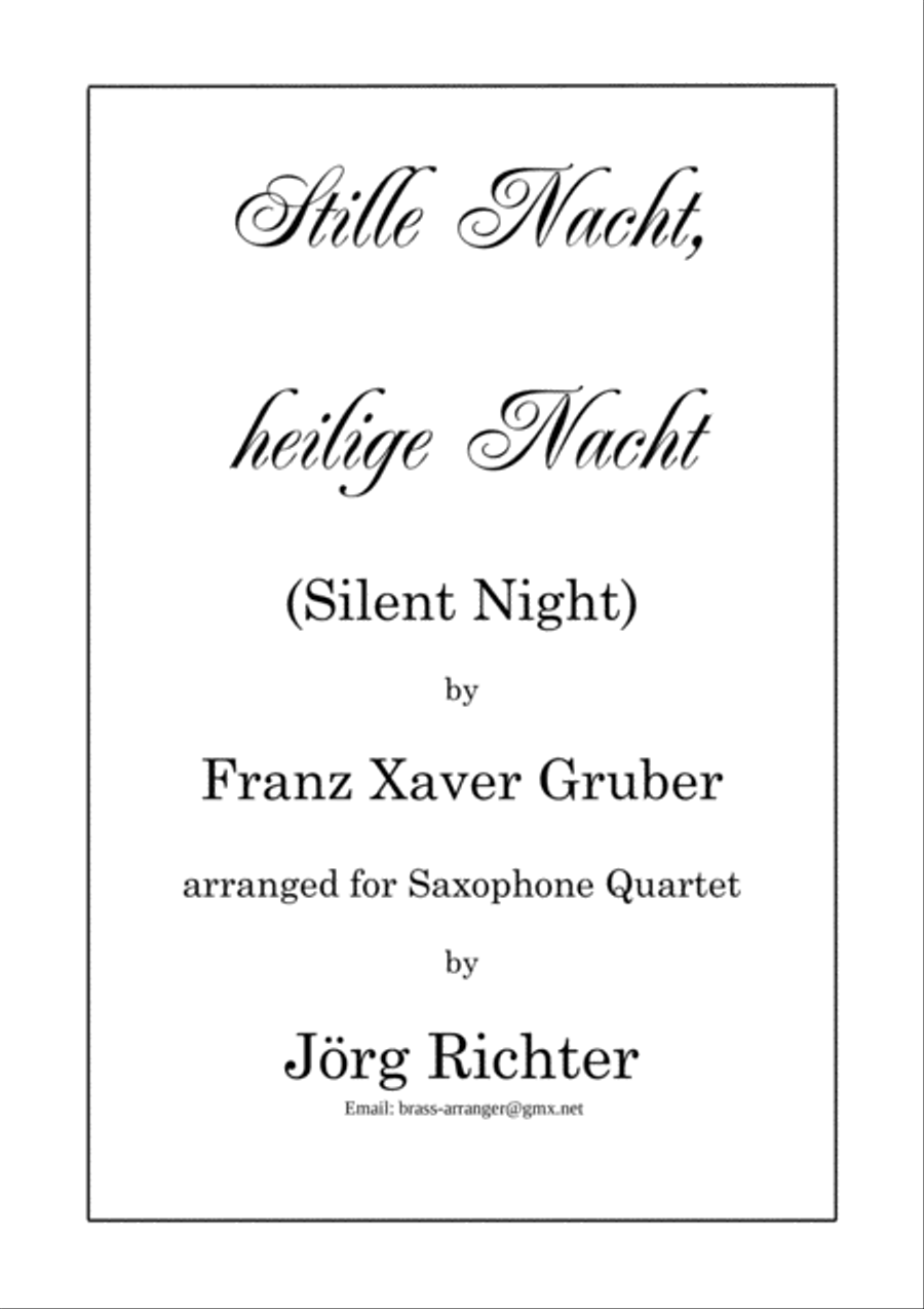 Silent Night (Stille Nacht, heilige Nacht) for Saxophone Quartet Saxophone Quartet scores gallery preview page 1
