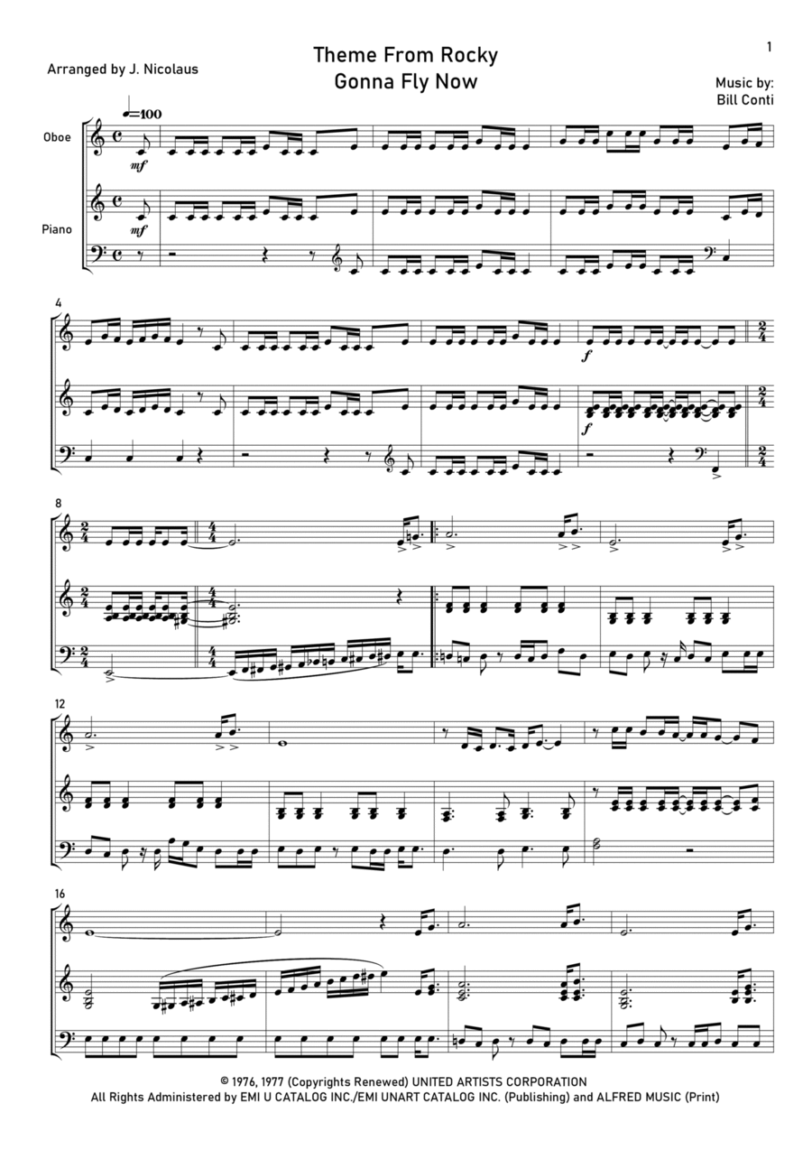 Gonna Fly Now Piano scores gallery preview page 1