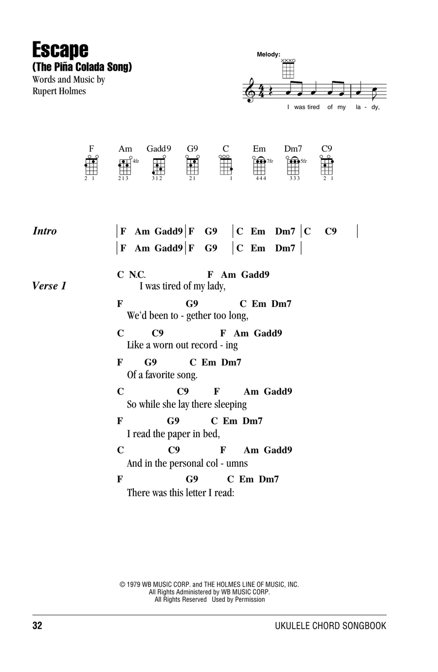 Escape (The Piña Colada Song) Ukulele scores gallery preview page 1