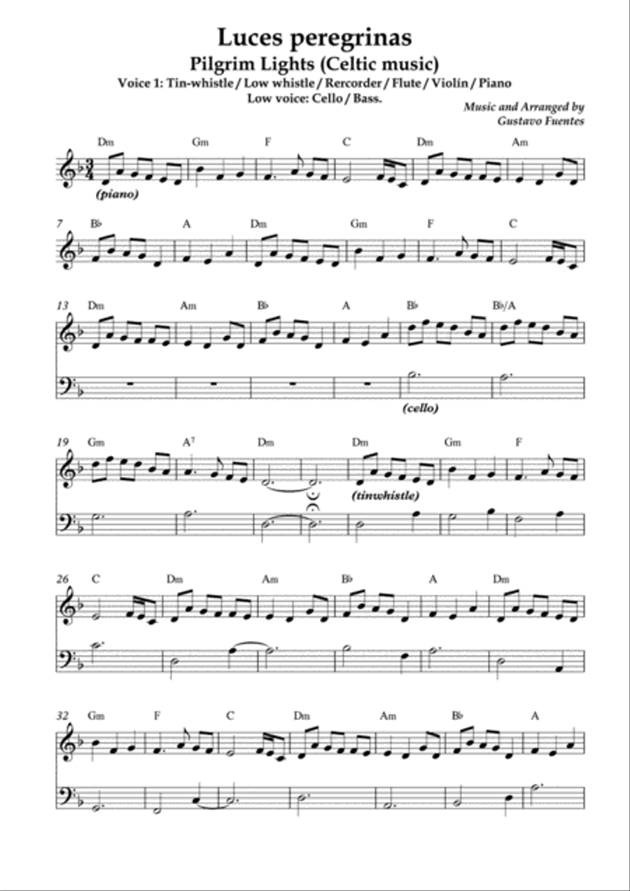 Luces peregrinas (Pilgrim Lights), Celtic Song by Gustavo Fuentes Small Ensemble scores gallery preview page 2
