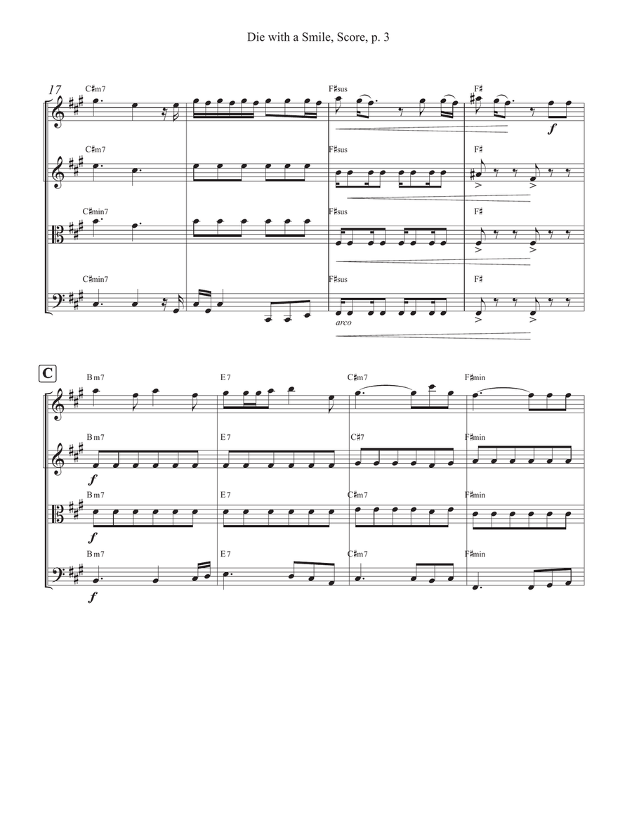 Die With A Smile String Quartet scores gallery preview page 3