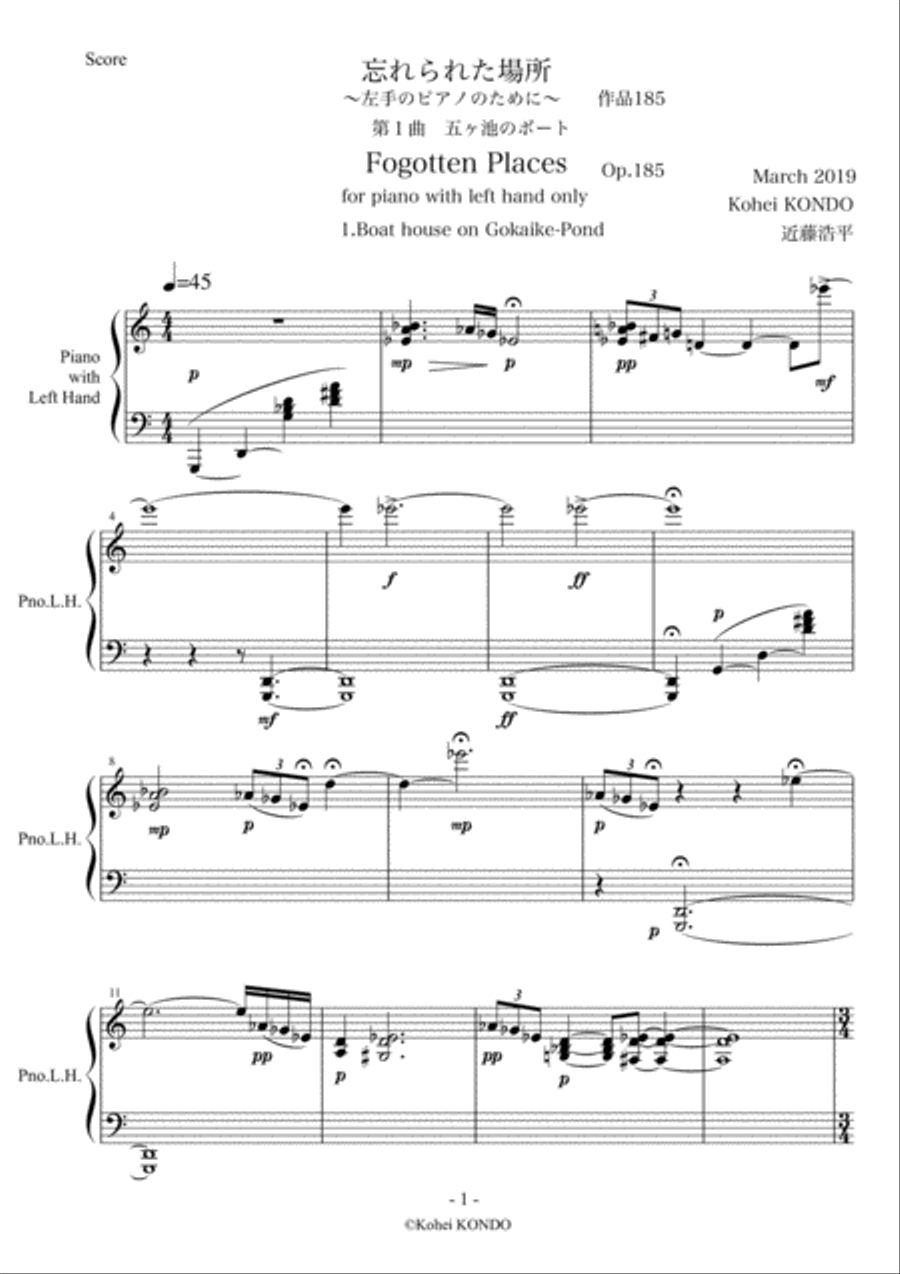 Forgotten Places for piano with left hand only　Op.185