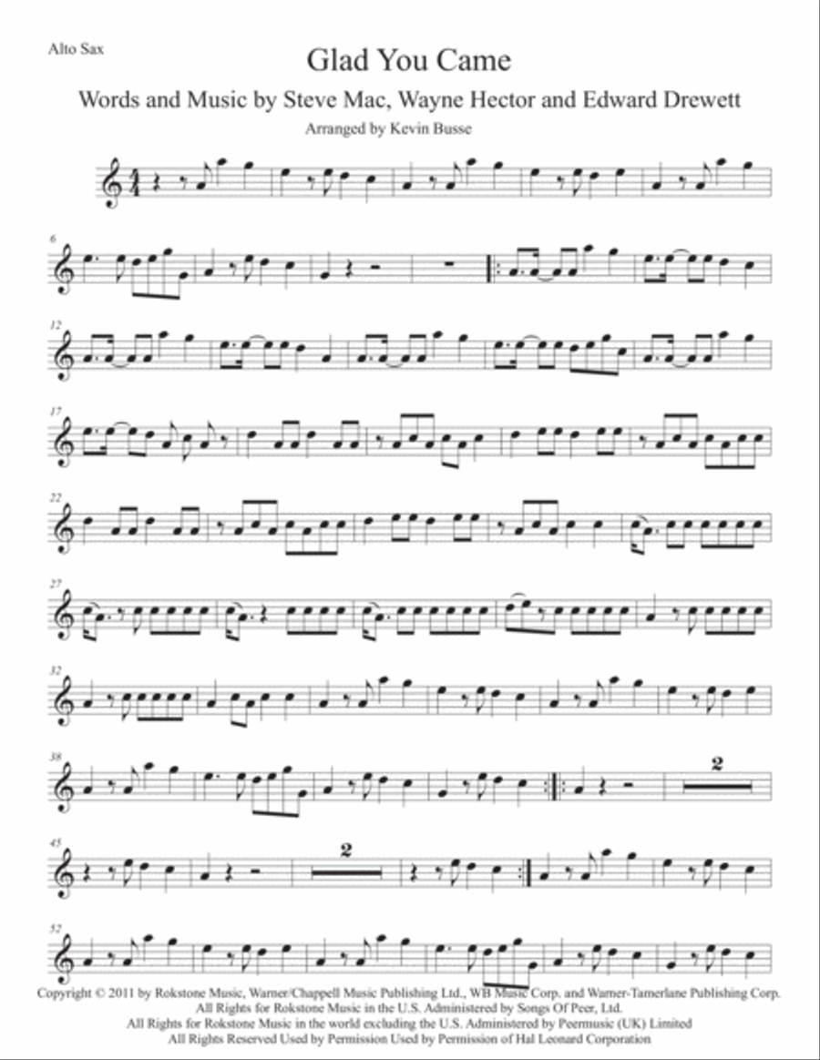 Glad You Came Alto Saxophone scores gallery preview page 1