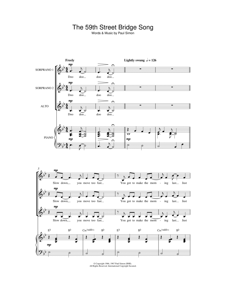 The 59th Street Bridge Song (Feelin' Groovy) SSA scores gallery preview page 1