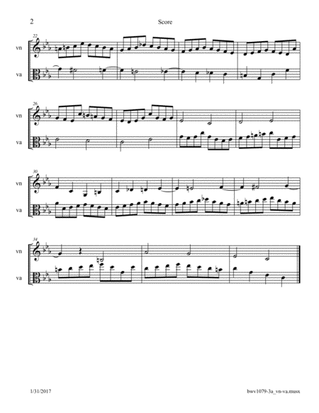 Bach: The Musical Offering (BWV 1079) No. 3a "Mirror Canon" a 2 arr. for 2 Violins/Violas image number null