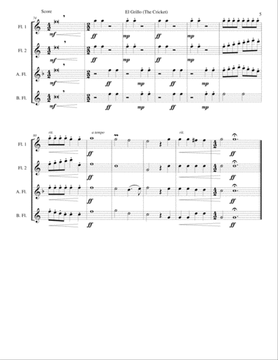 El Grillo (The cricket) - with decorations - for flute quartet Flute Quartet scores gallery preview page 5