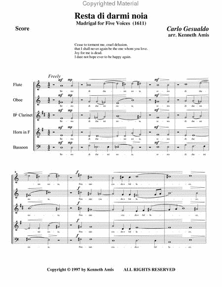 Resta di darmi noia (for woodwind quintet)