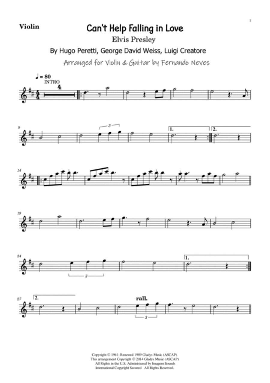 Can't Help Falling In Love Violin Solo scores gallery preview page 3