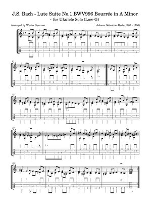 J.S. Bach - Lute Suite No.1 BWV996 Bourrée in A Minor ~ Ukulele Solo