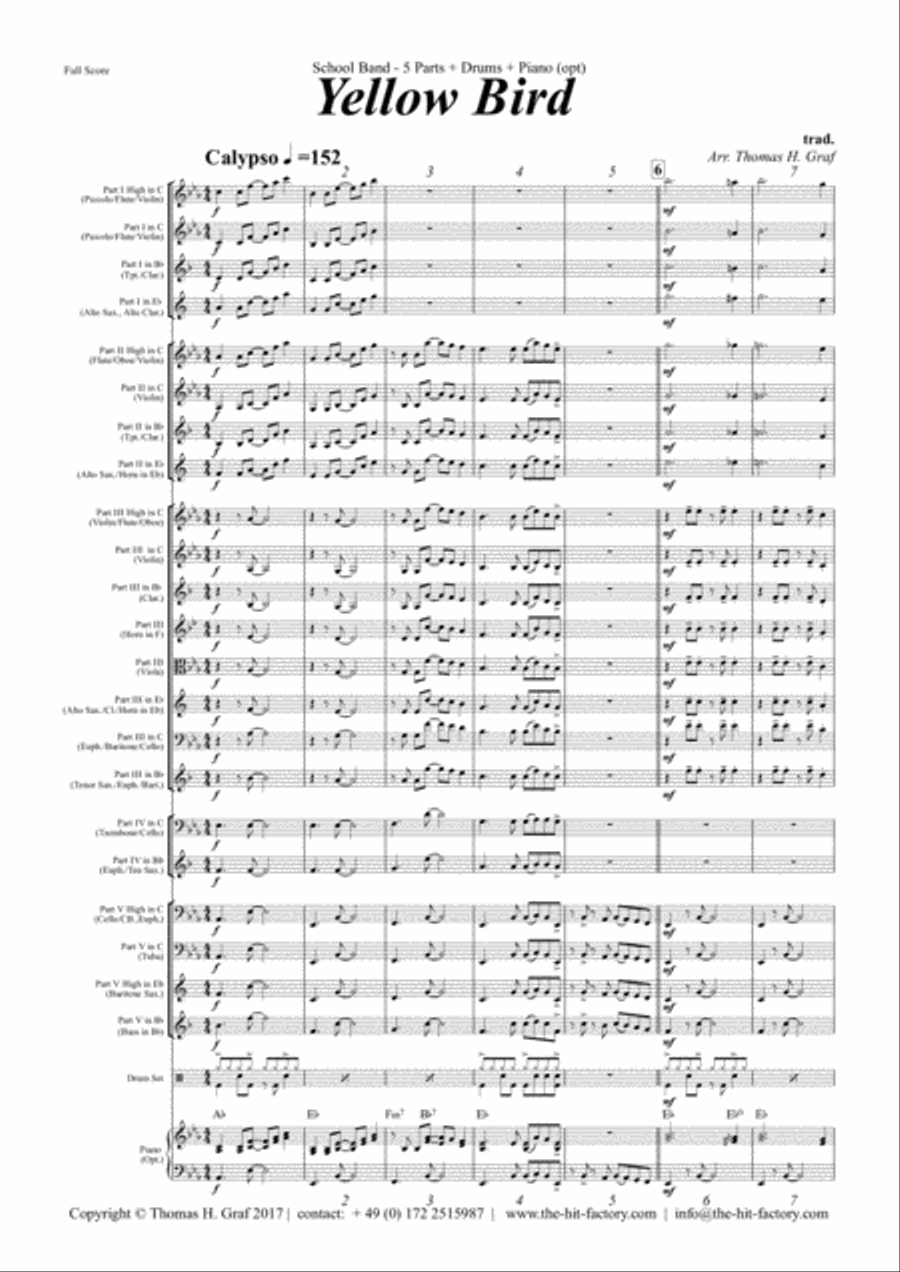 Yellow Bird - Haitian Folk Song - Calypso - School Band Concert Band scores gallery preview page 1