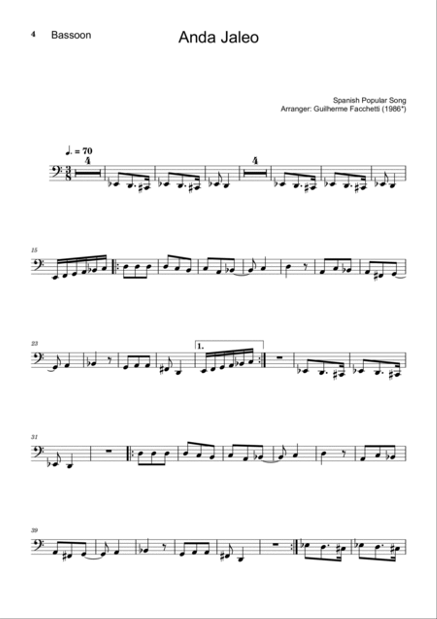 Spanish Popular Song - Anda Jaleo. Arrangement for Bassoon and Classical Guitar. Score and Parts Bassoon scores gallery preview page 4