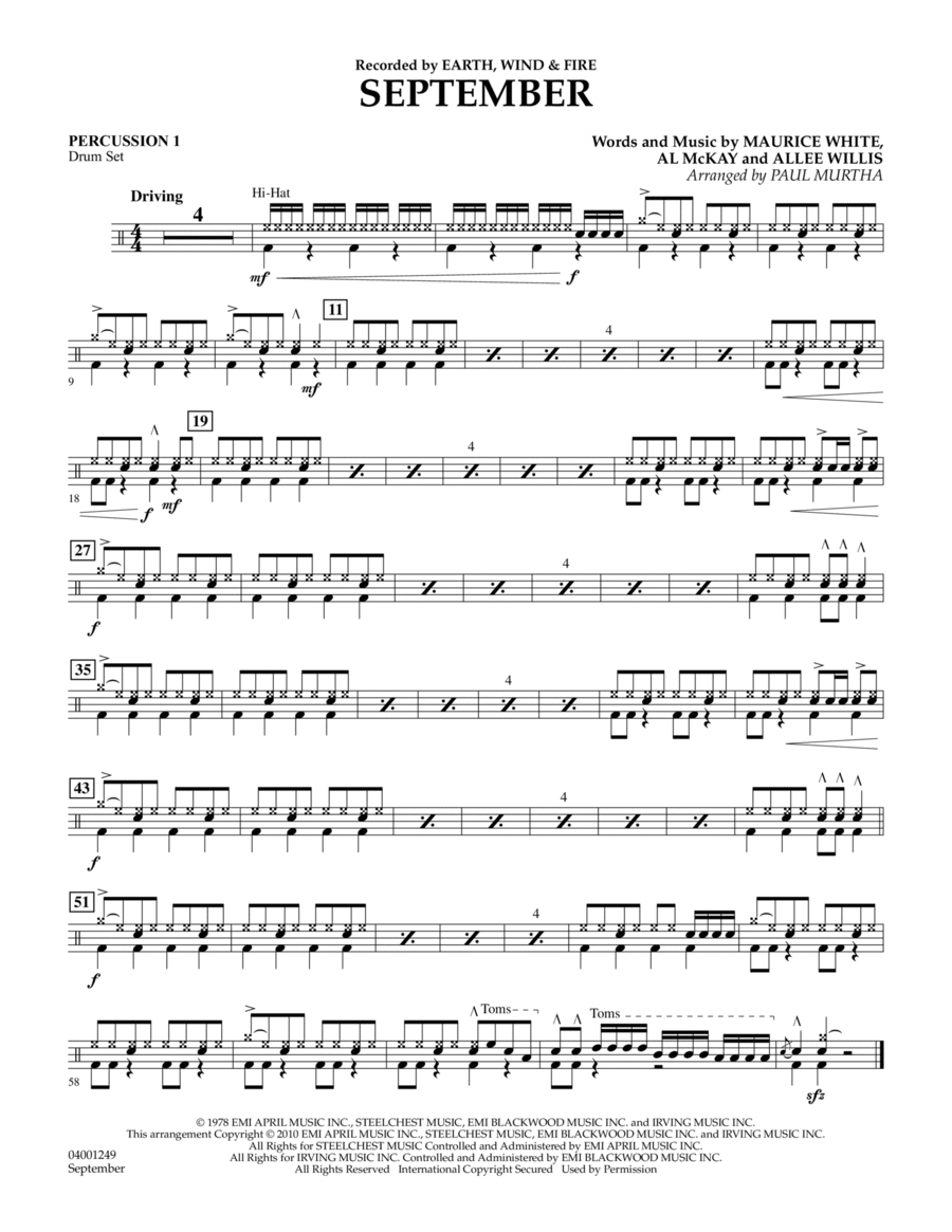 September (arr. Paul Murtha) - Percussion 1 Concert Band scores gallery preview page 1