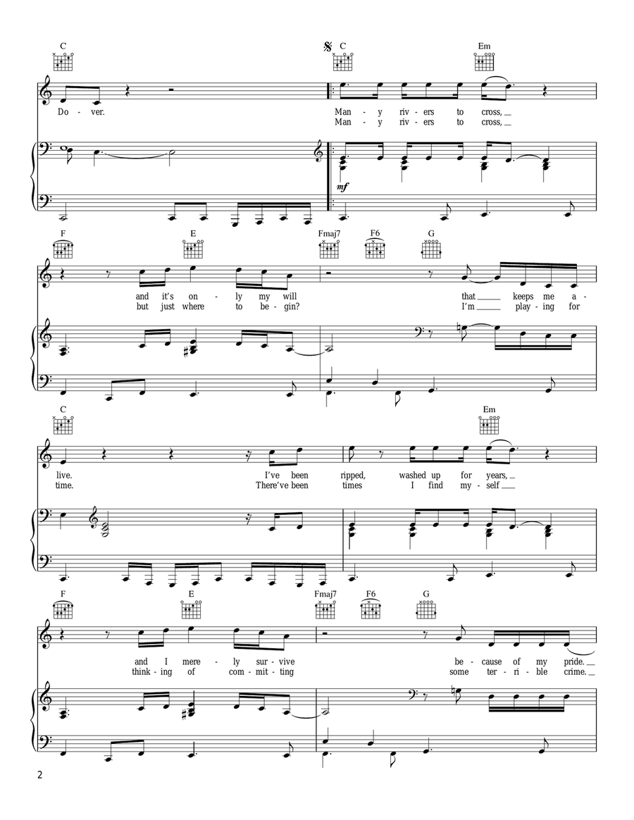 Many Rivers To Cross Piano, Vocal, Guitar scores gallery preview page 2