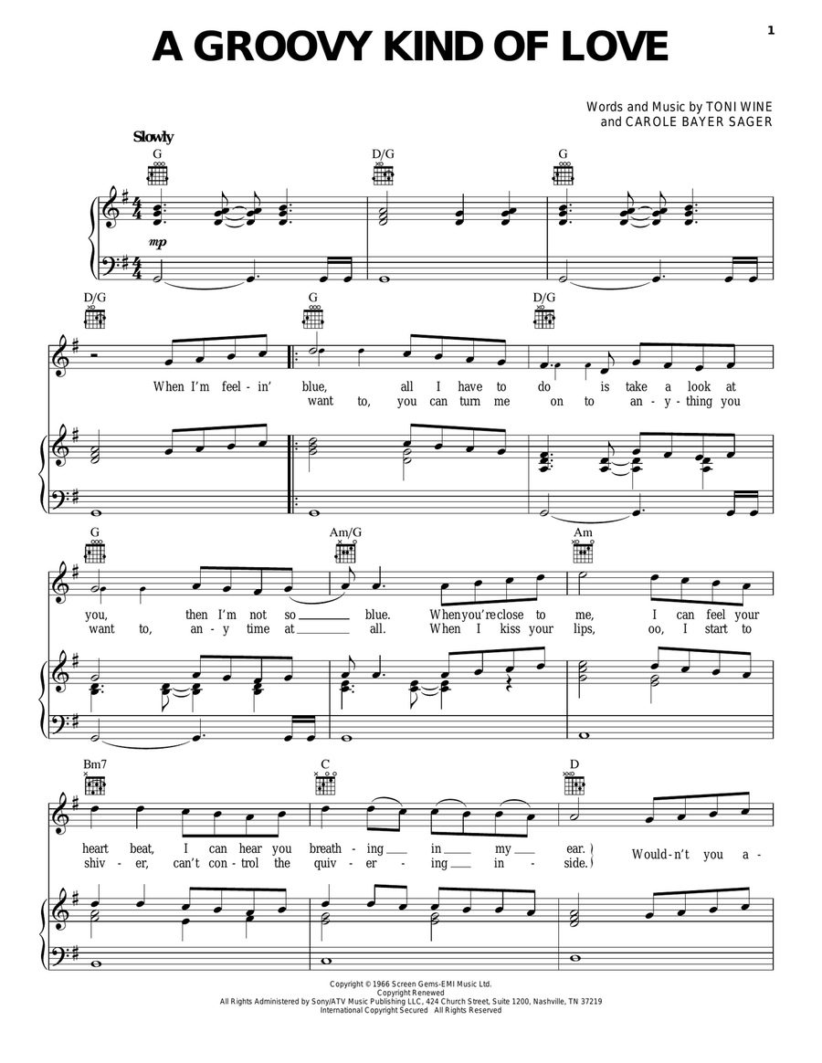 A Groovy Kind Of Love Piano, Vocal, Guitar scores gallery preview page 1