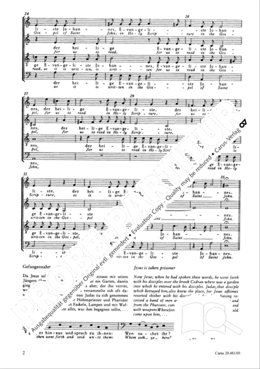 St. John Passion / The Passion of our Lord and Saviour Jesus Christ 4-Part scores gallery preview page 3